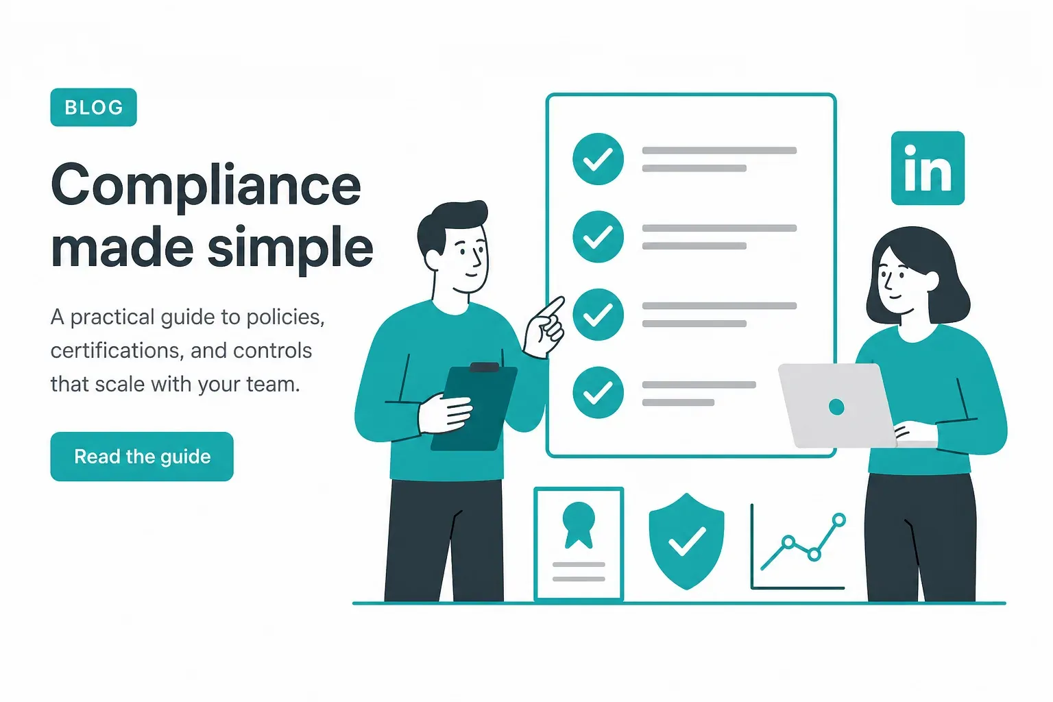 Two colleagues reviewing a five-phase certification program roadmap with checklist, certificate, verification shield, and analytics icons