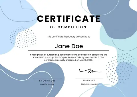 Blue Modern Certificate of Completion certificate template