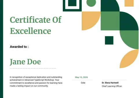 Modern White and Green Certificate of Excellence certificate template