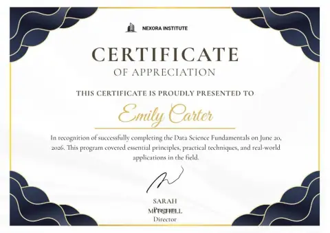Navy and Gold Modern Appreciation Certificate certificate template