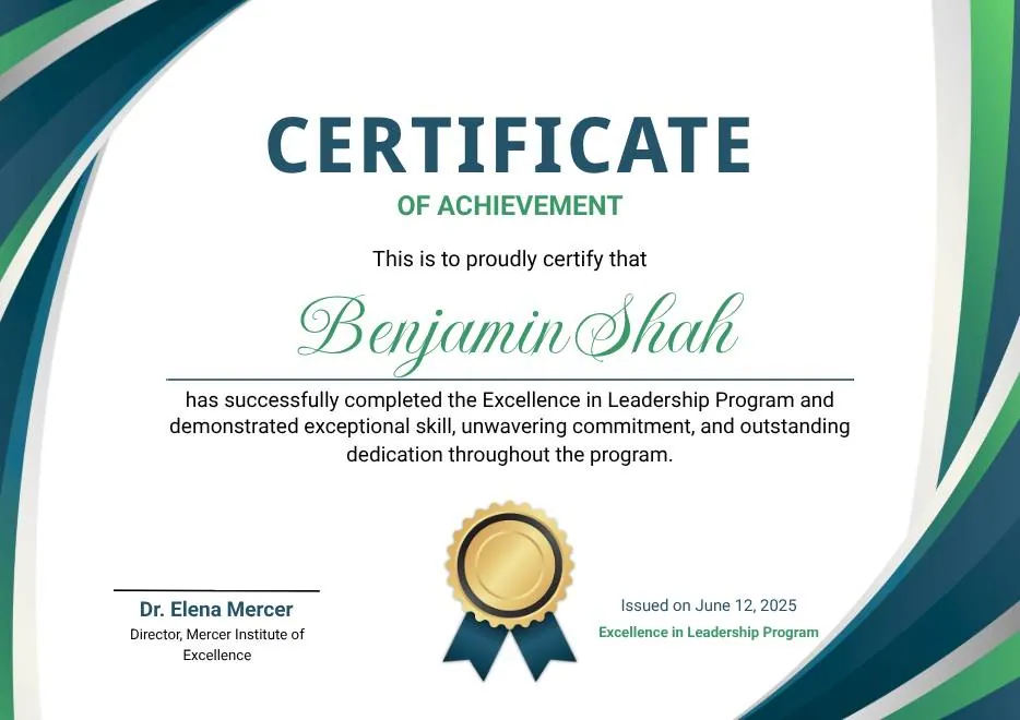 Blue and Green Modern Achievement Certificate