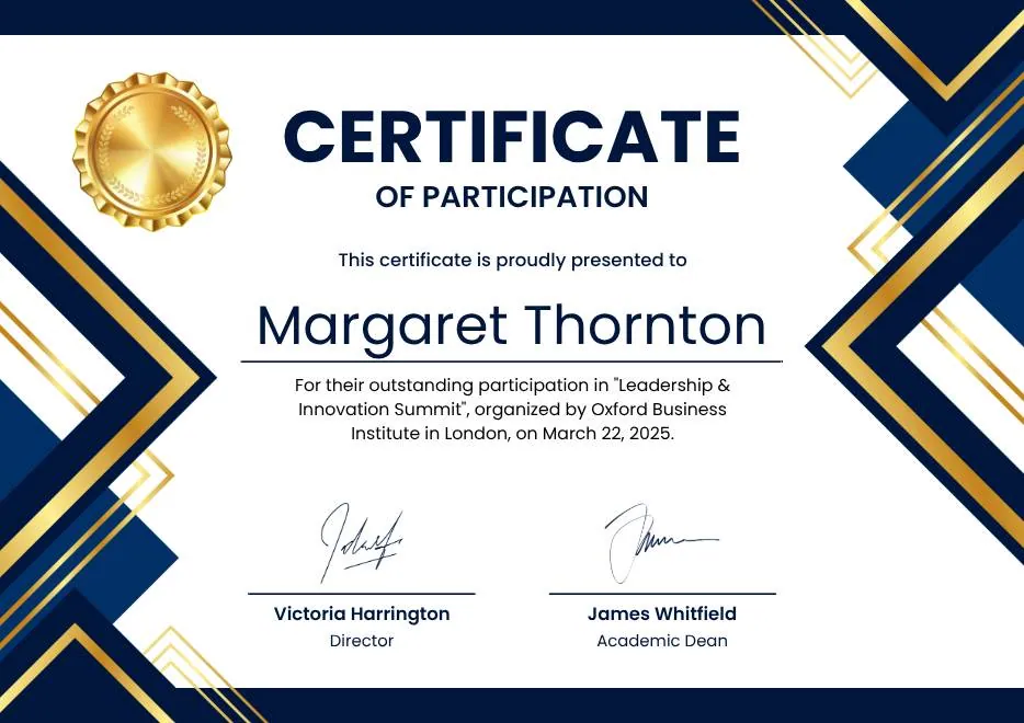 Blue White Gold Modern Participation Certificate