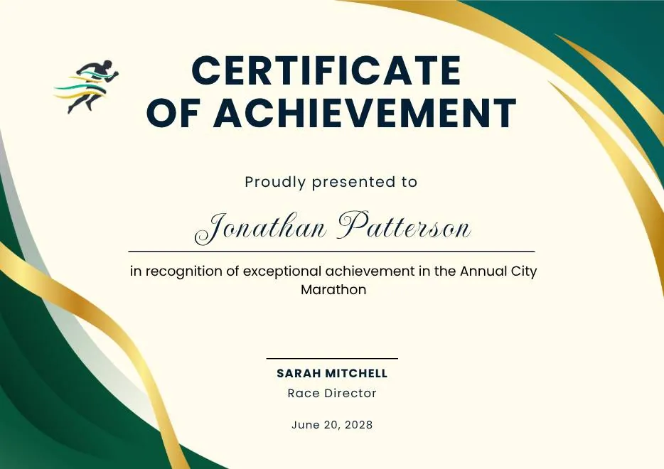 Green and Gold Modern Elegant Sport Achievement Certificate