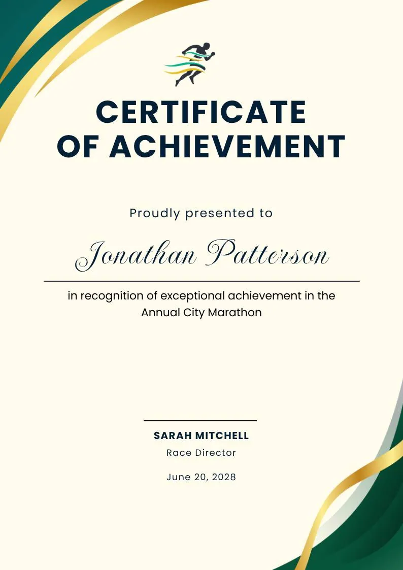 Green and Gold Modern Elegant Sport Achievement Certificate — portrait preview